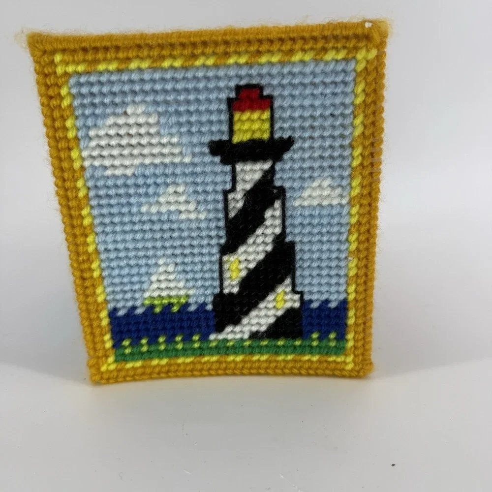 Vintage Lighthouse‎ Plastic Canvas Tissue Box Cover Cross Stitch Embroider